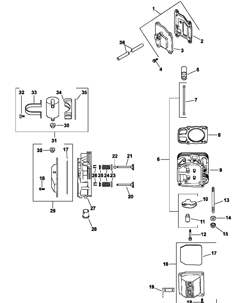 Cv730-0025 Head, Valve And Breather Diagram and Parts List for M54-KH 53BB5B8W750-25-HP Cub Cadet Lawn Tractor